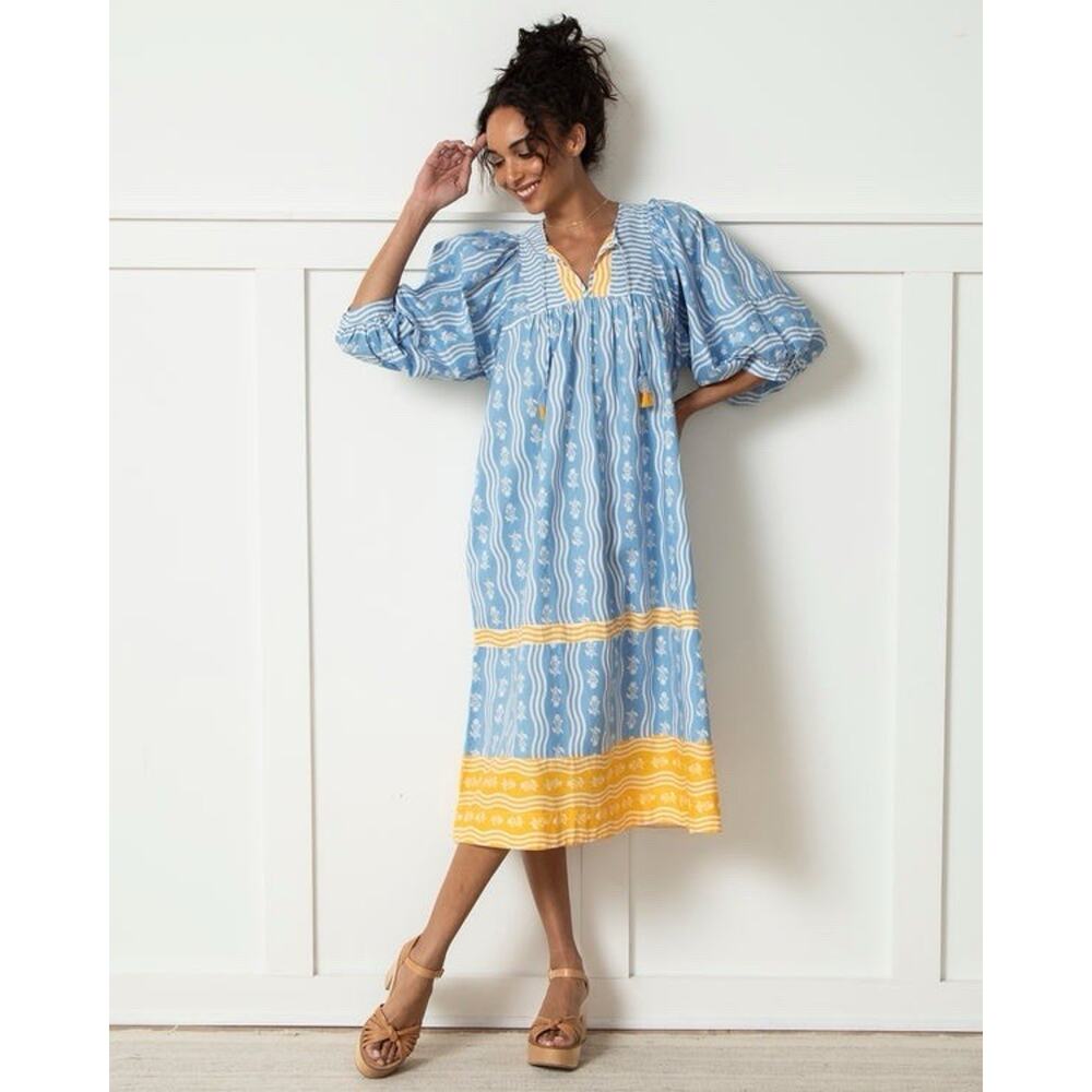 Printfresh Blue And Gold Patterned Midi Dress - image 2